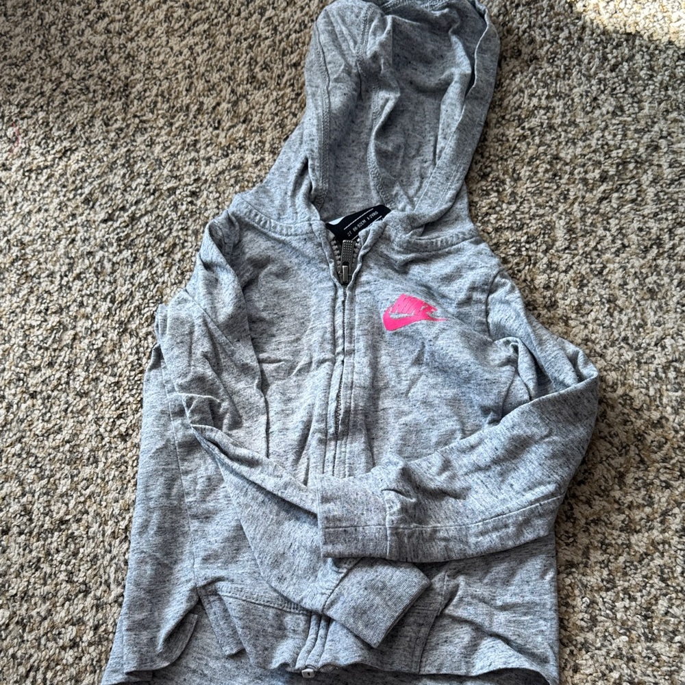 Kids Nike Gray Jacket with Pink Logo